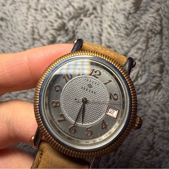 Brown and Silver Leather Watch